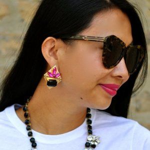 Pink and Blue Diamond Gem EARRINGS - E527P/BL